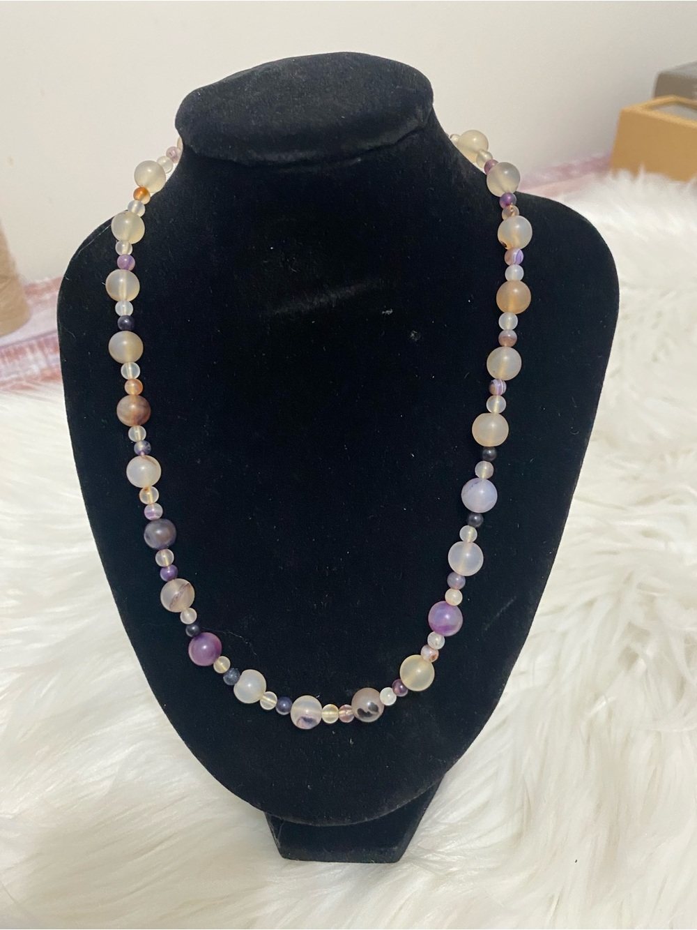 Hand Crafted Lavender and Cream Beaded Necklace
